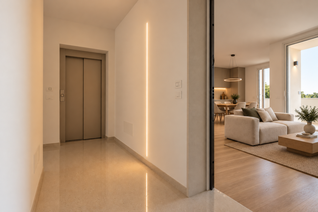 Ingresso e soggiorno moderno con illuminazione LED