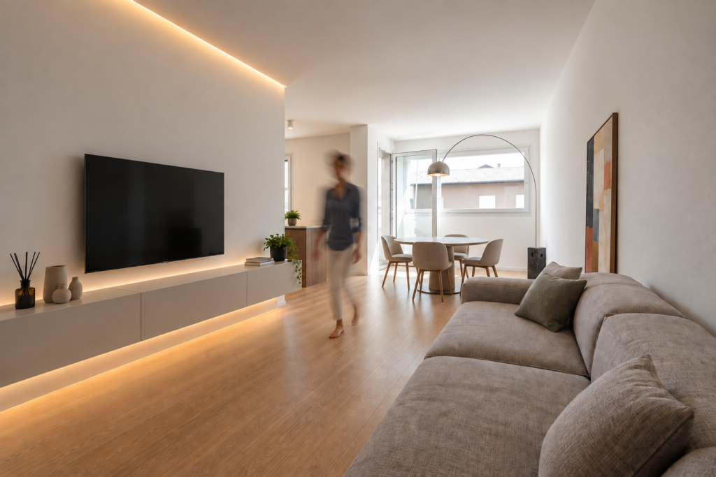 Appartamento attico moderno luce indiretta gola luminosa e sottomobile illuminato