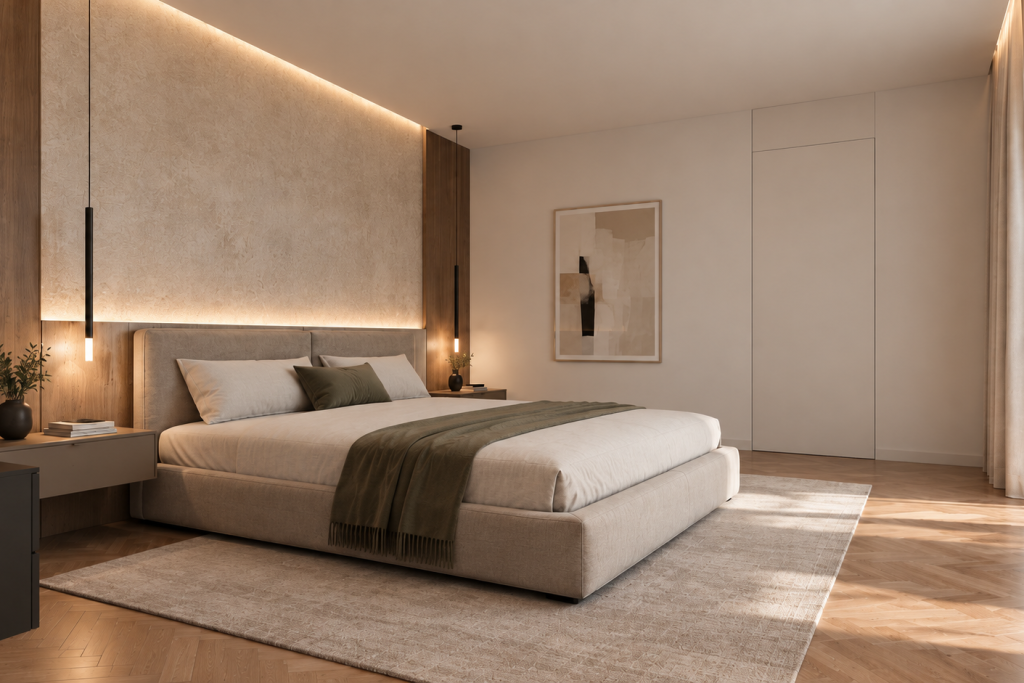 Camera di villa moderna con illuminazione LED e arredi contemporanei
